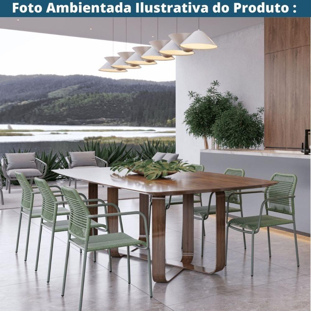 Kit 4 Cadeiras Com Braços Empilhável Copacabana Fratini Aço Carbono Verde Trama Corda Náutica Verde - 8