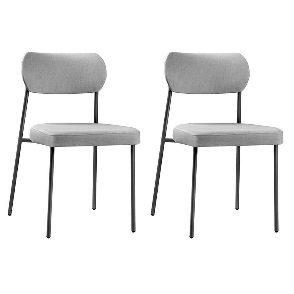 Conjunto 2 Cadeiras Lavínia Linho Cinza/aço Preto - Salaone Linho Cinza/aço Preto - 1