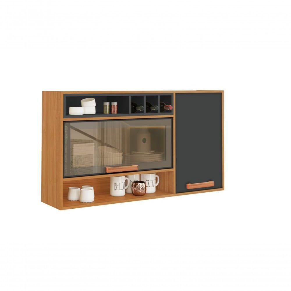 Armário Aéreo 2 Portas 120cm Vidro Reflecta Nicho Adega Nápoles - Itatiaia Cinamomo-grafite - 1