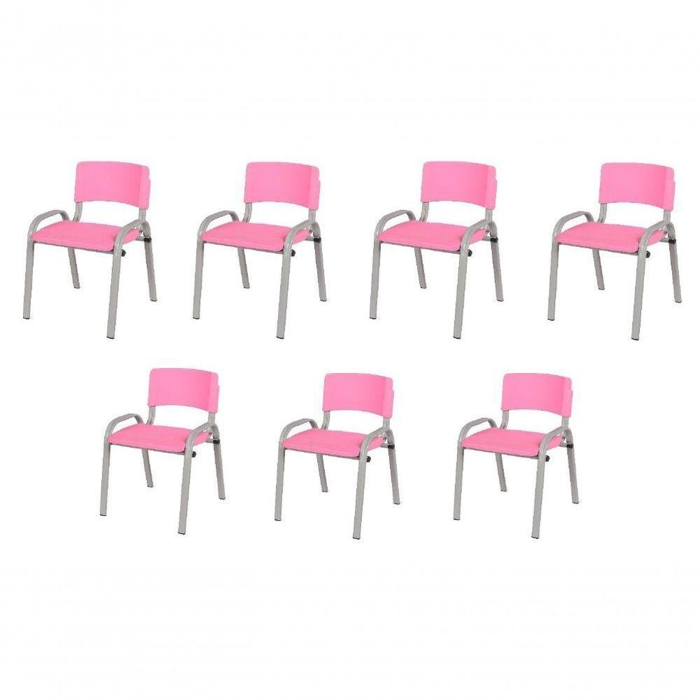 Kit 7 Cadeiras Infantil Iso, Escola, Base Cinza- Rosa - 1