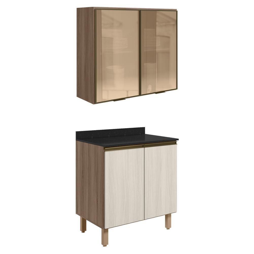 Armario Aereo Vidro Balcao 2p 80cm Mdf Kali Nicioli Carvalho Toq Bianco Toq - 1