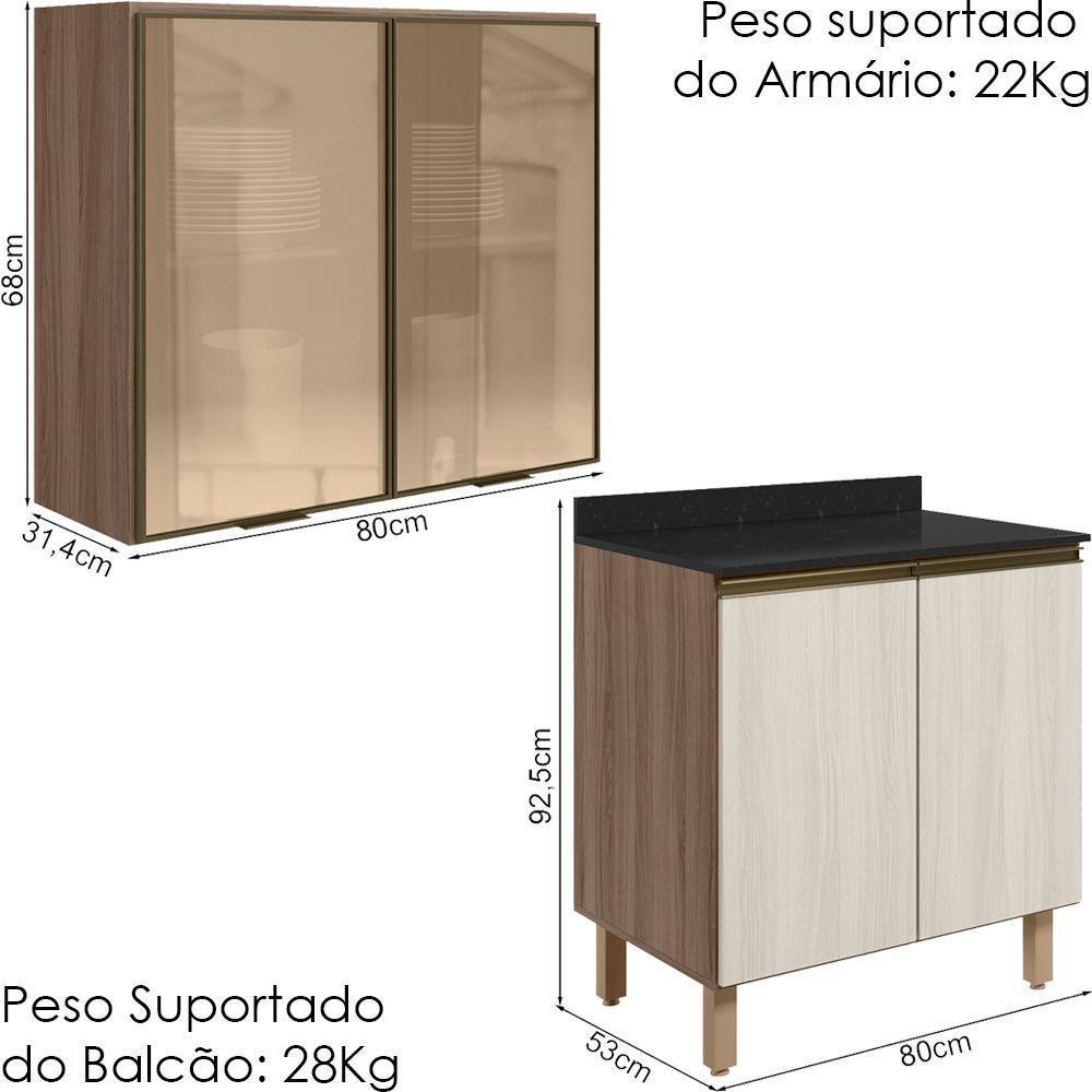 Armario Aereo Vidro Balcao 2p 80cm Mdf Kali Nicioli Carvalho Toq Bianco Toq - 3