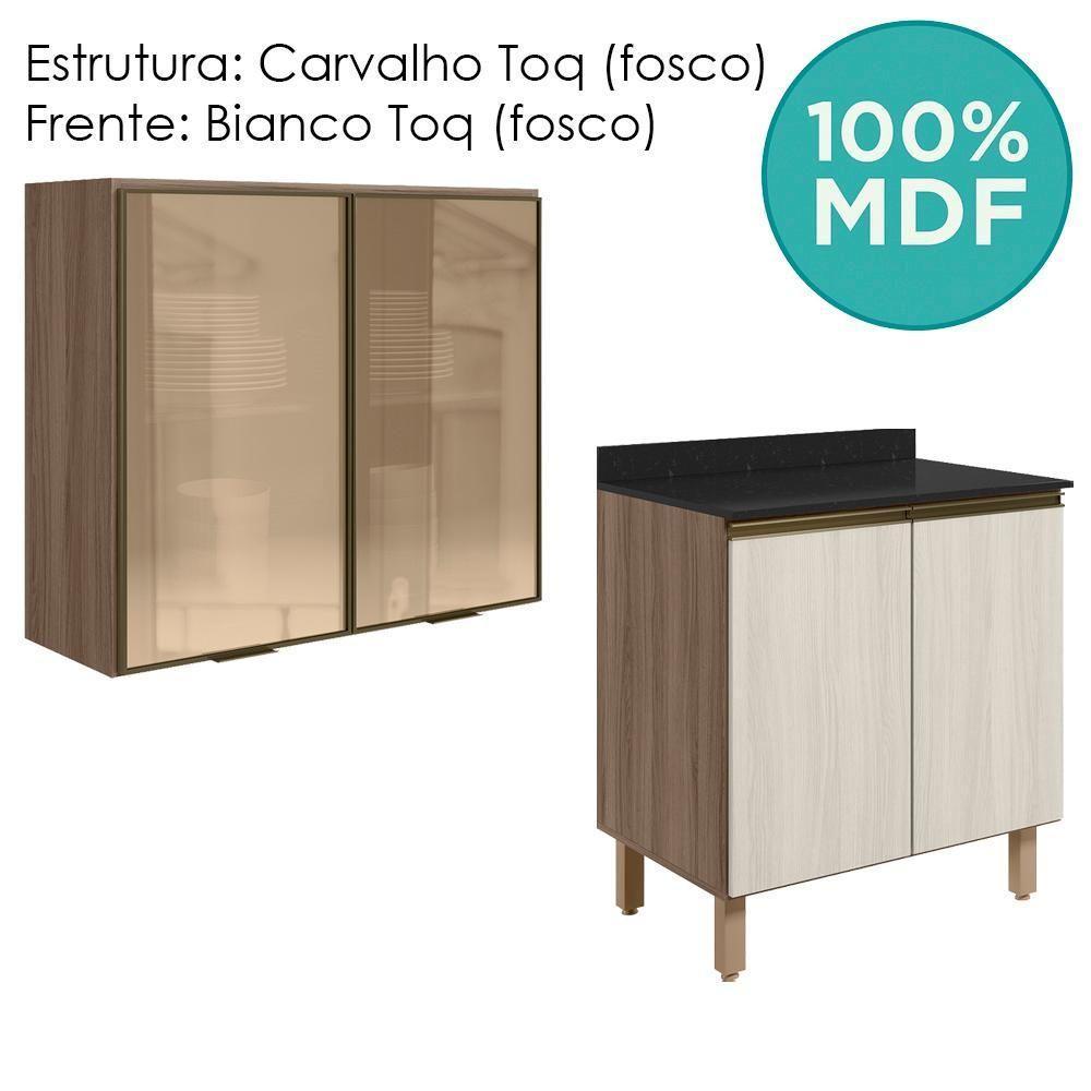 Armario Aereo Vidro Balcao 2p 80cm Mdf Kali Nicioli Carvalho Toq Bianco Toq - 4