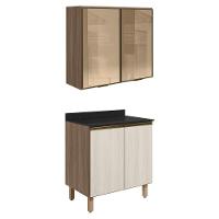 Armario Aereo Vidro Balcao 2p 80cm Mdf Kali Nicioli Carvalho Toq Bianco Toq - 1