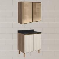 Armario Aereo Vidro Balcao 2p 80cm Mdf Kali Nicioli Carvalho Toq Bianco Toq - 2