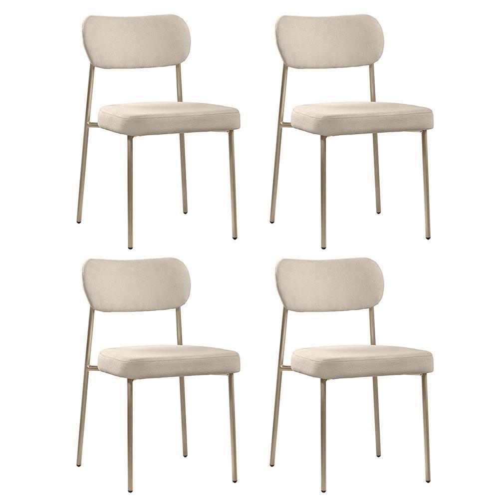Conjunto 4 Cadeiras Lavínia Bouclê Bege/aço Champanhe - Salaone Bouclê Bege/aço Champanhe - 1