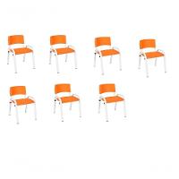 Kit 7 Cadeiras Infantil Iso, Escola, Base Branco-laranja - 1