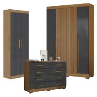 Guarda Roupa Casal 2030240 Com Armário Multiuso 2000191 E Cômoda 2014148 Atacama Grafite - Aramóveis - 1