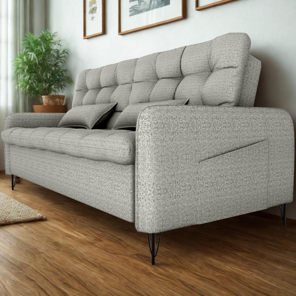 Sofa Cama 2 Lugares 200cm Pillar Linho Vancouver E487 Milani Store Cinza - 2