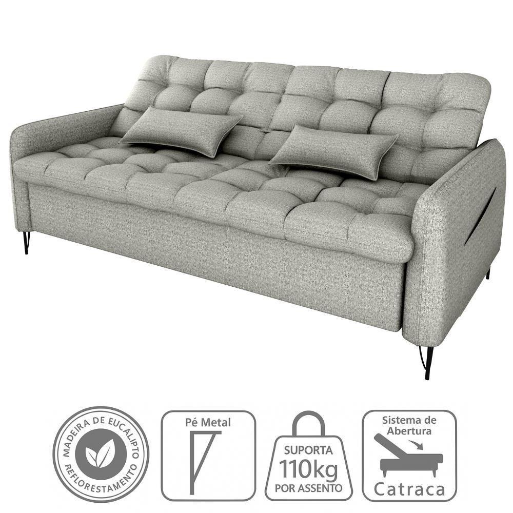 Sofa Cama 2 Lugares 200cm Pillar Linho Vancouver E487 Milani Store Cinza - 3