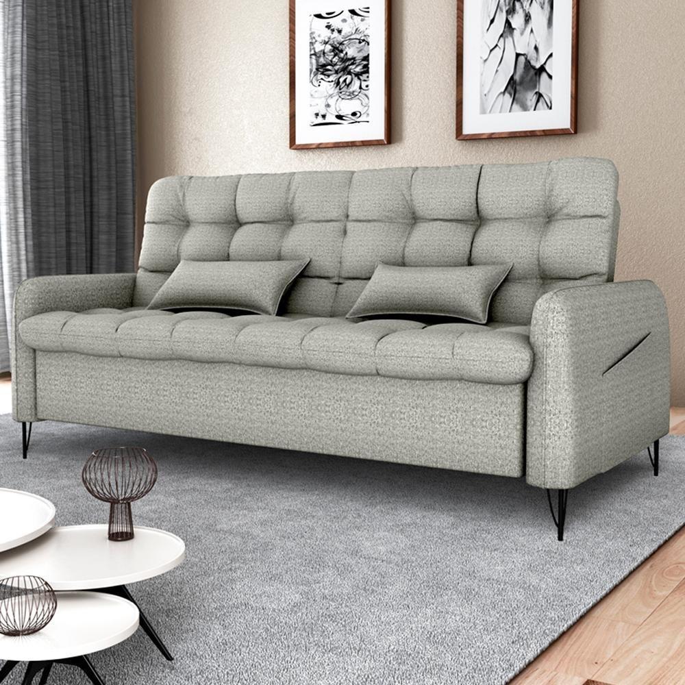 Sofa Cama 2 Lugares 200cm Pillar Linho Vancouver E487 Milani Store Cinza - 8