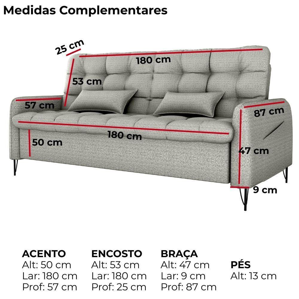 Sofa Cama 2 Lugares 200cm Pillar Linho Vancouver E487 Milani Store Cinza - 9