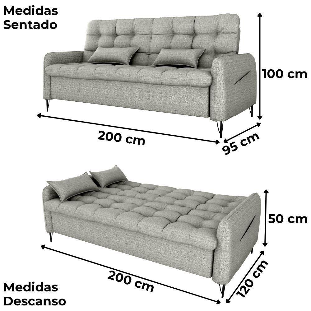 Sofa Cama 2 Lugares 200cm Pillar Linho Vancouver E487 Milani Store Cinza - 10
