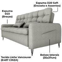 Sofa Cama 2 Lugares 200cm Pillar Linho Vancouver E487 Milani Store Cinza
