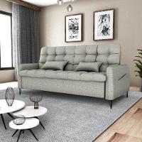 Sofa Cama 2 Lugares 200cm Pillar Linho Vancouver E487 Milani Store Cinza - 7