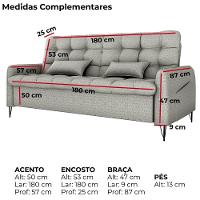 Sofa Cama 2 Lugares 200cm Pillar Linho Vancouver E487 Milani Store Cinza - 9