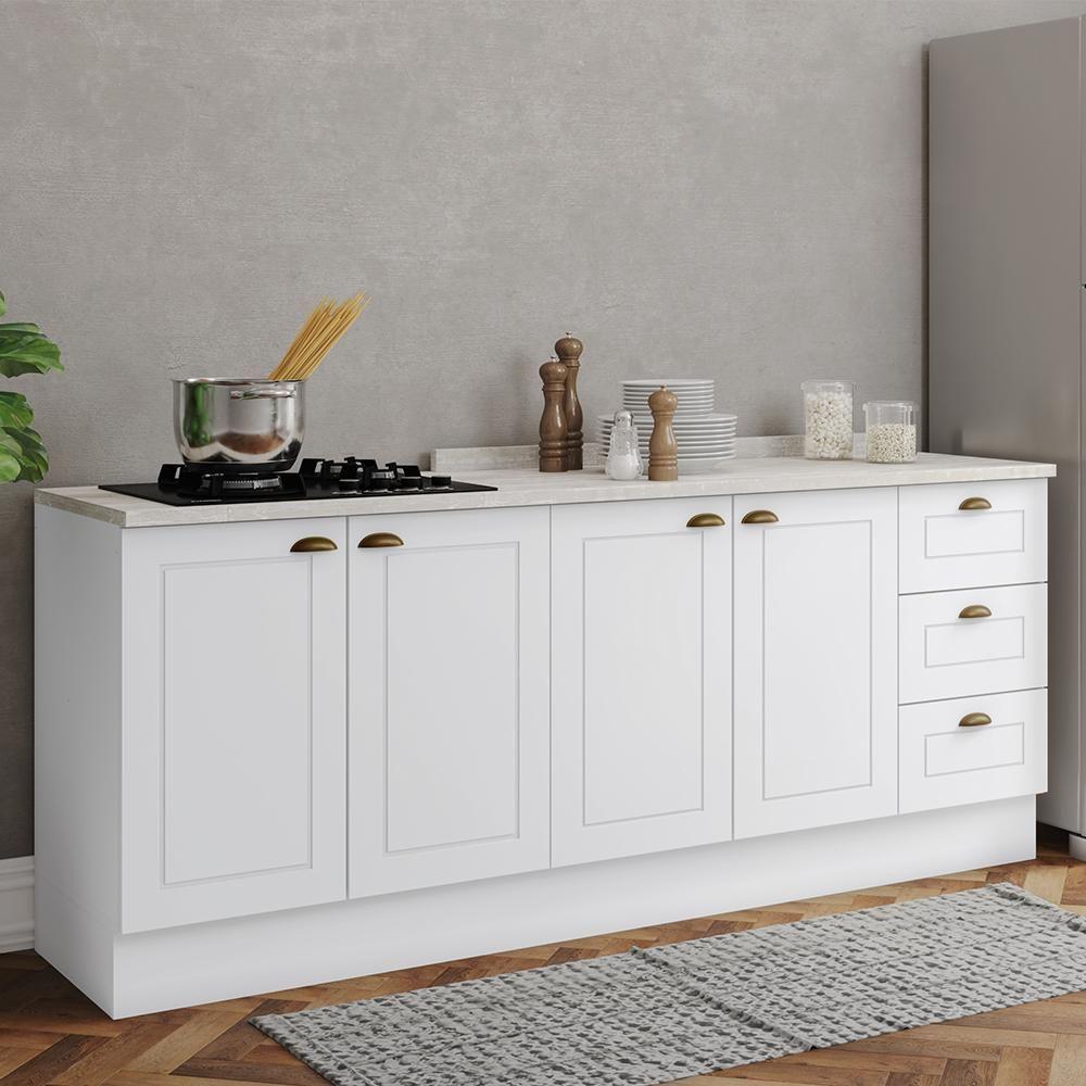 Cozinha Modulada Americana 2 Peças Balcões 120cm E 80cm Branco/calcare Com Tampos Mdp - Móveis Henn Branco/calcare - 2