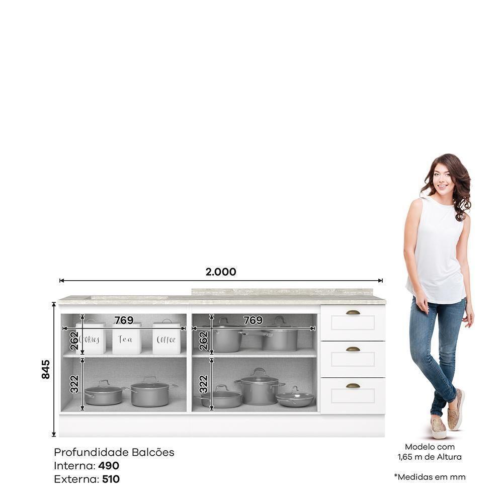 Cozinha Modulada Americana 2 Peças Balcões 120cm E 80cm Branco/calcare Com Tampos Mdp - Móveis Henn Branco/calcare - 7