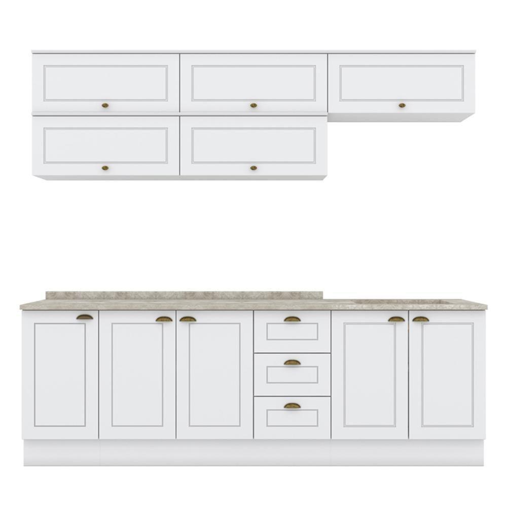 Cozinha Modulada Americana 8 Peças Balcão 120cm Branco/calcare Com Tampo - Móveis Henn Branco/calcare - 1