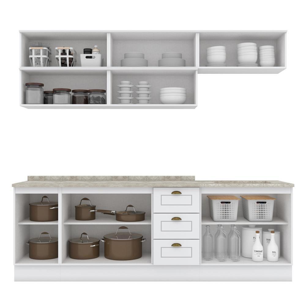 Cozinha Modulada Americana 8 Peças Balcão 120cm Branco/calcare Com Tampo - Móveis Henn Branco/calcare - 6