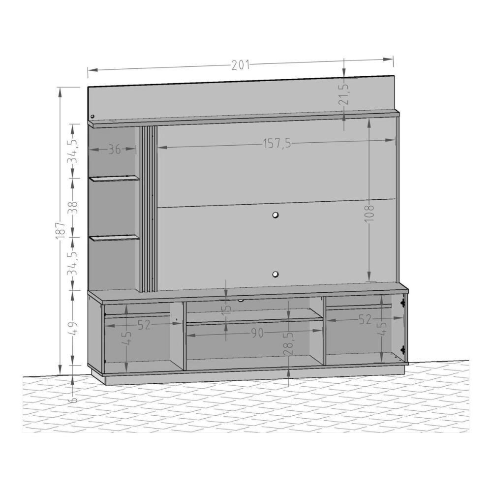 Rack Com Painel Para Tv Até 65 Polegadas Com Led Vidros E 2 Portas Multimóveis Cr45275 Cinamomo/off White/ripado - 4