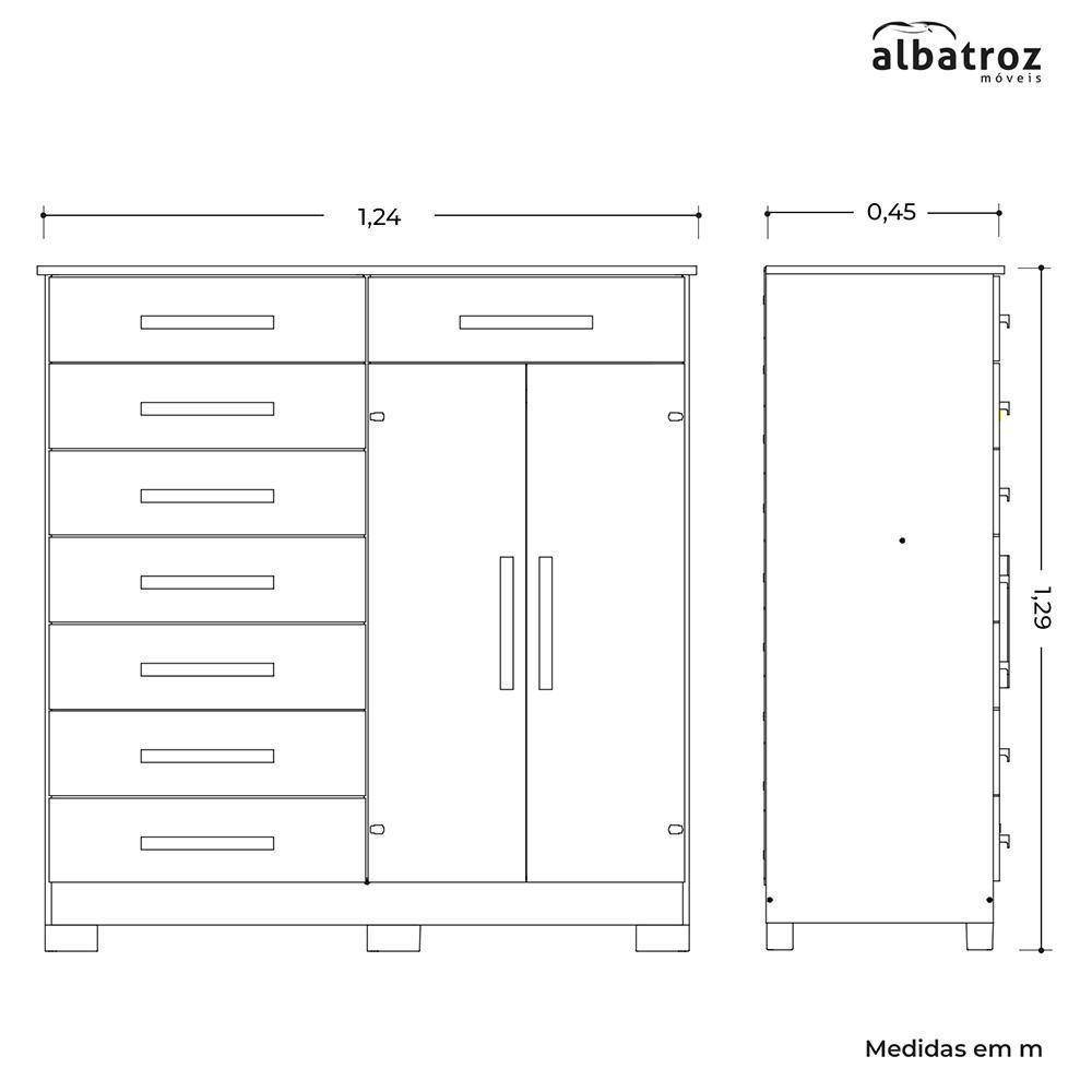 Cômoda Verona 2 Portas E 8 Gavetas Cinamomo - Móveis Albatroz Cinamomo - 4