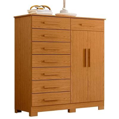 Cômoda Verona 8 Gavetas em MDF com Puxador em MDF Amadeirado para Organização do Quarto