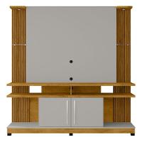 Rack Com Painel Para Tv Até 55 Polegadas Com Vidros 2 Leds E 2 Portas Multimóveis Cr45278 Naturalle/off White/ripado - 3