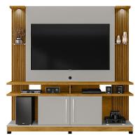 Rack Com Painel Para Tv Até 55 Polegadas Com Vidros 2 Leds E 2 Portas Multimóveis Cr45278 Naturalle/off White/ripado