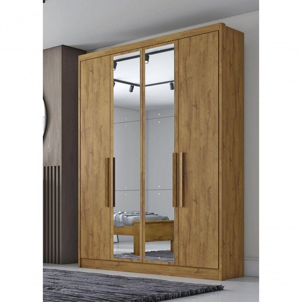 Guarda Roupa Solteiro Com Espelho 4 Portas 3 Gavetas - Moderni -cumaru - Móveis Novo Horizonte - 1