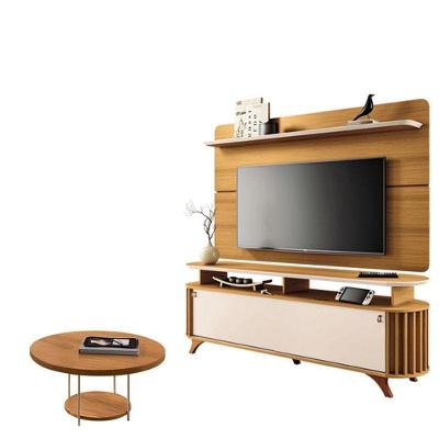 Rack Bancada Alba Com Painel Curv Com Mesa De Centro Cadenza Cinamomo Off White - Hb Móveis