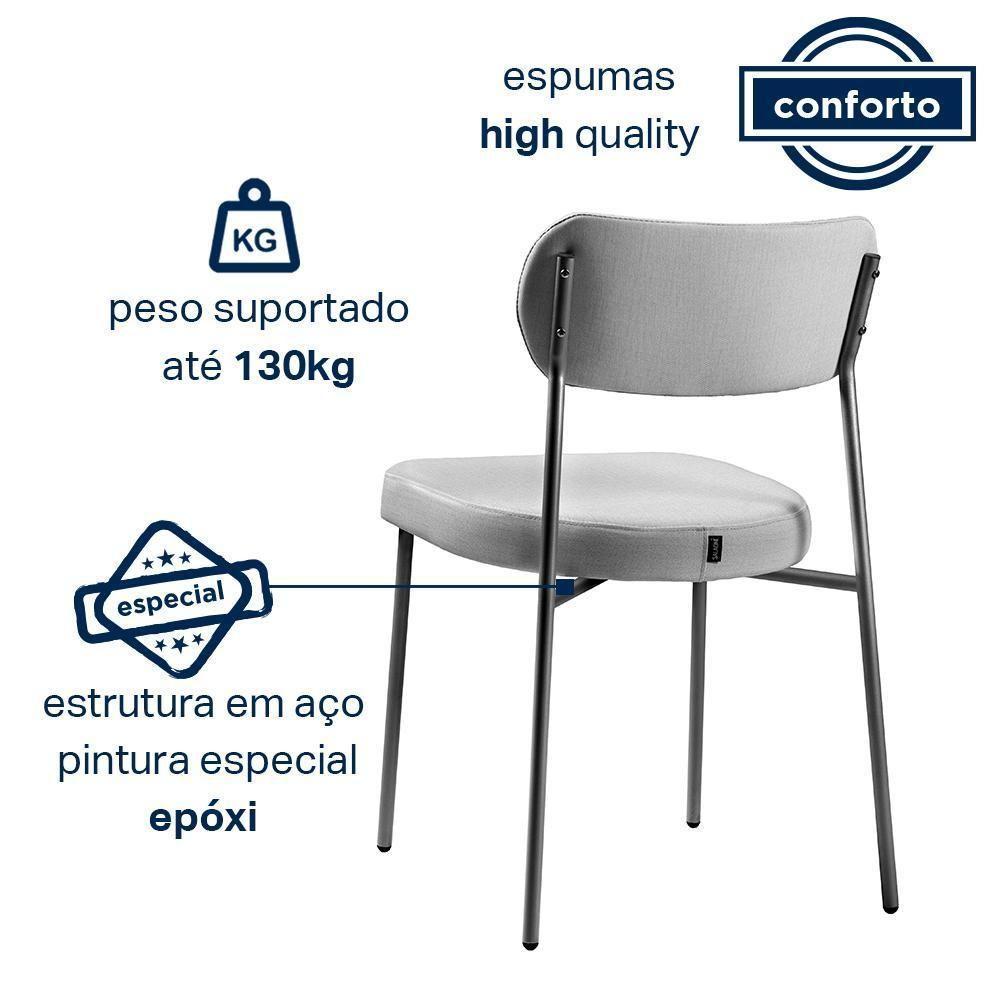 Cadeira Lavínia Linho Cinza/aço Preto - Salaone Linho Cinza/aço Preto - 5