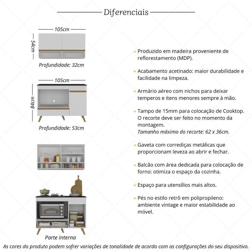 Armário De Cozinha Modulada Compacta 105cm Com Balcão Para Cooktop Veneza Multimóveis Mp2260 Branco/dourado - 3