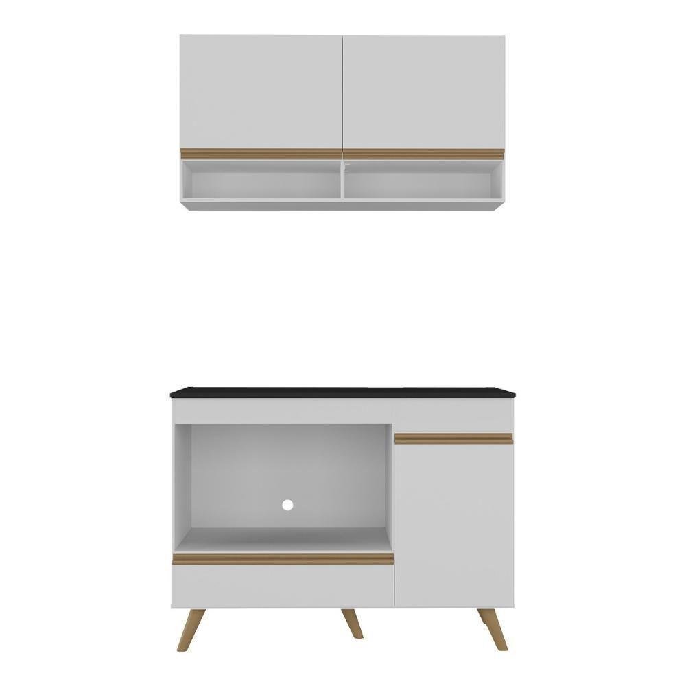 Armário De Cozinha Modulada Compacta 105cm Com Balcão Para Cooktop Veneza Multimóveis Mp2260 Branco/dourado - 7