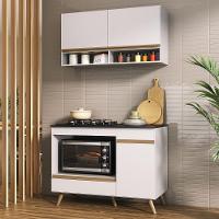 Armário De Cozinha Modulada Compacta 105cm Com Balcão Para Cooktop Veneza Multimóveis Mp2260 Branco/dourado - 1