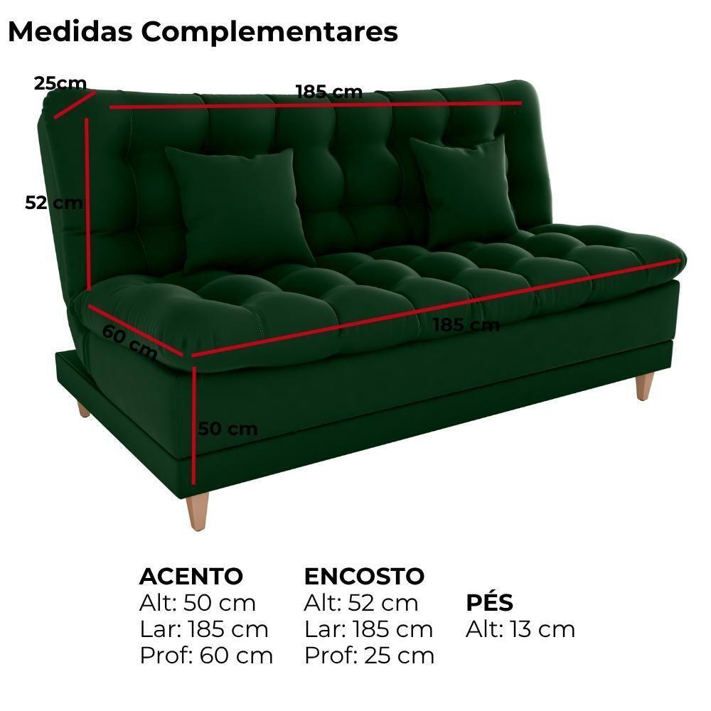 Sofa Cama 2 Lugares 185 Cm Duda Veludo Maserati Milani Store Verde - 4