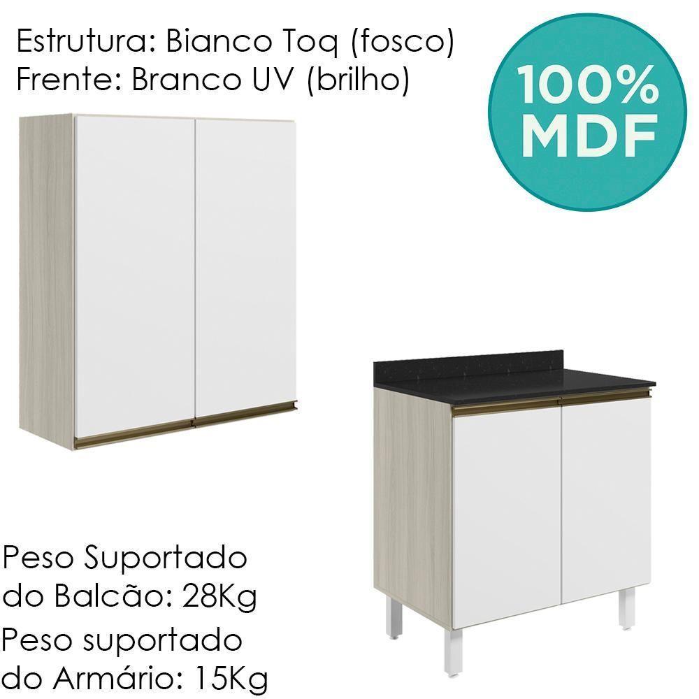 Armario Aereo Balcao 2 Portas 60cm Mdf Kali Nicioli Bianco Toq Branco Uv - 3