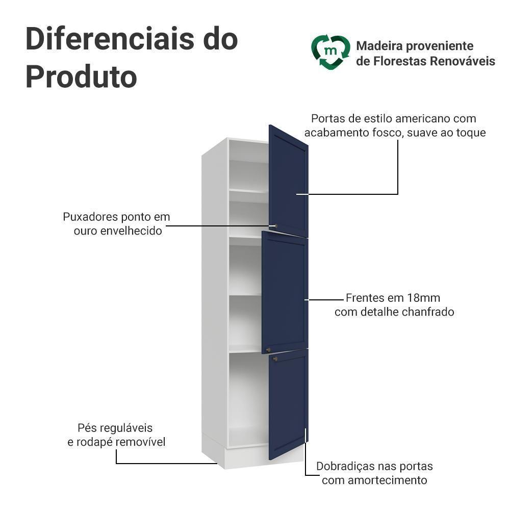 Paneleiro 60 Cm 3 Portas Vik Madesa Branco/azul - 3