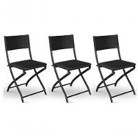 Kit 3 Cadeiras Dobravel Preto- Bar, Restaurante Aço Junco - 1