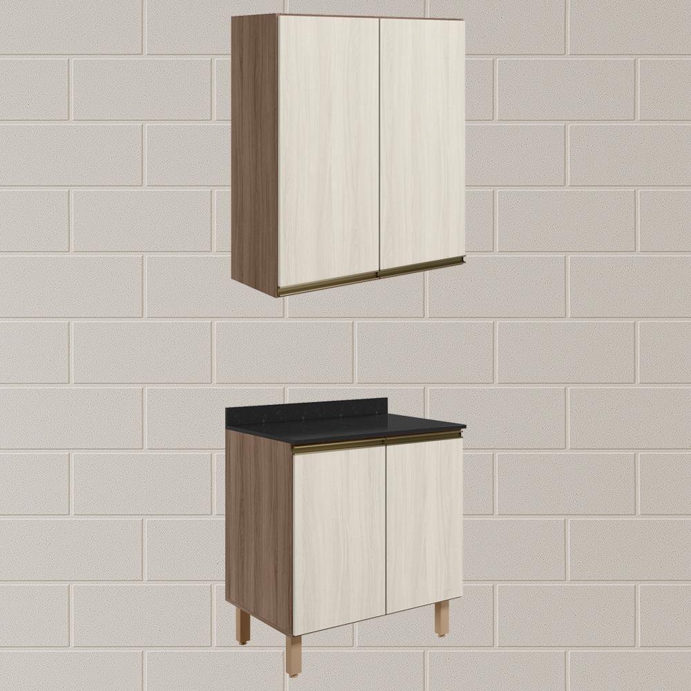 Armario Aereo Balcao 2 Portas 80cm Mdf Kali Nicioli Carvalho Toq Bianco Toq - 2