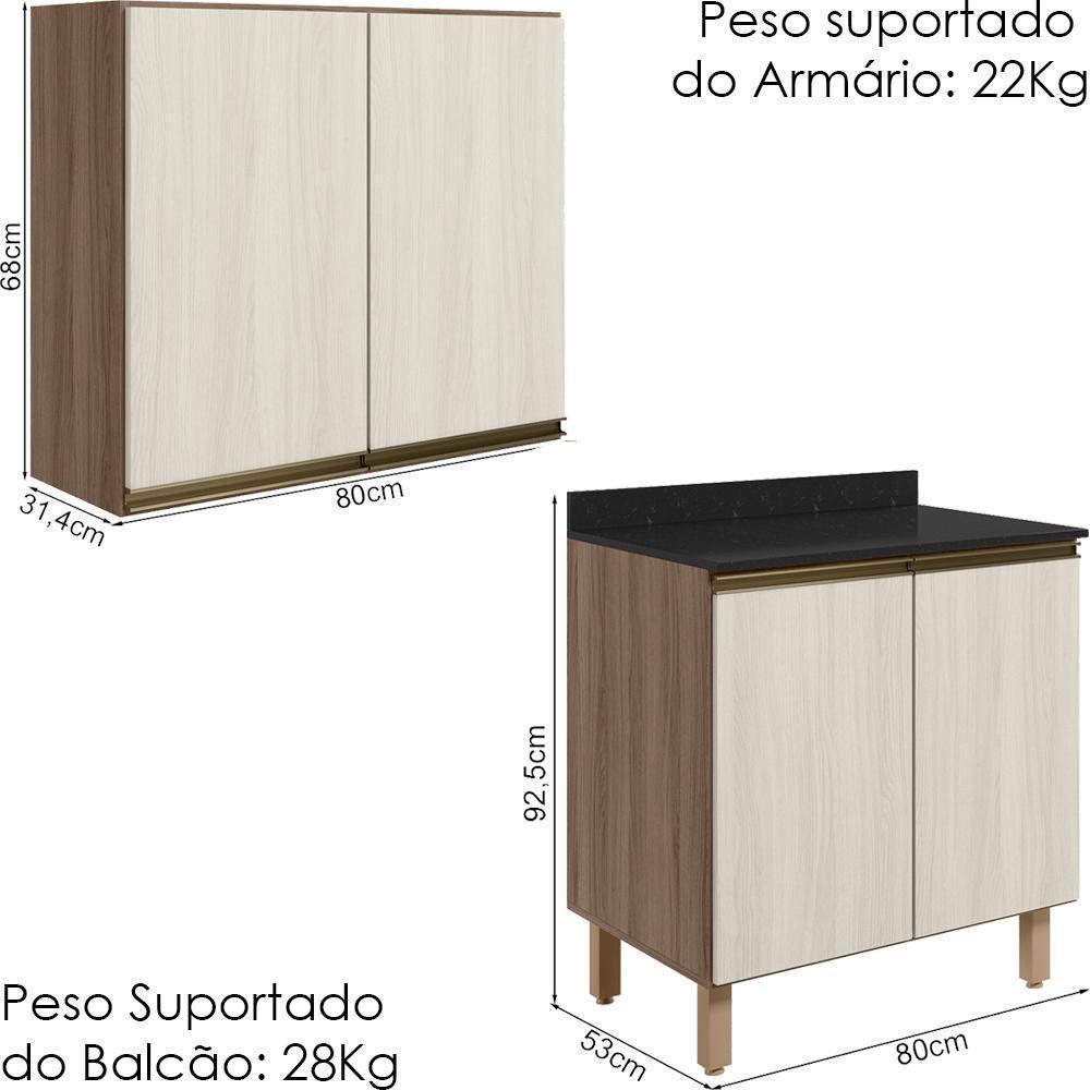 Armario Aereo Balcao 2 Portas 80cm Mdf Kali Nicioli Carvalho Toq Bianco Toq - 3