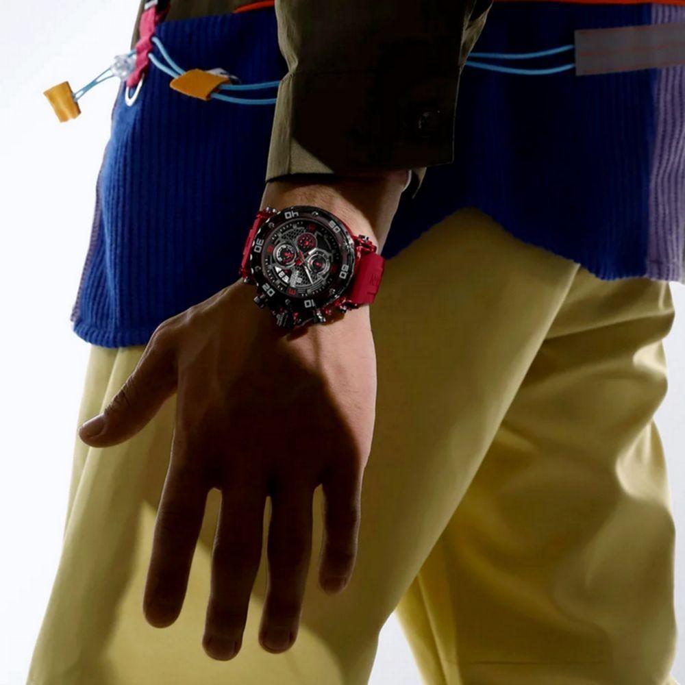 Relógio Masculino De Quartzo Esportivo Pulseira De Silicone Impermeavel Vermelho - 3