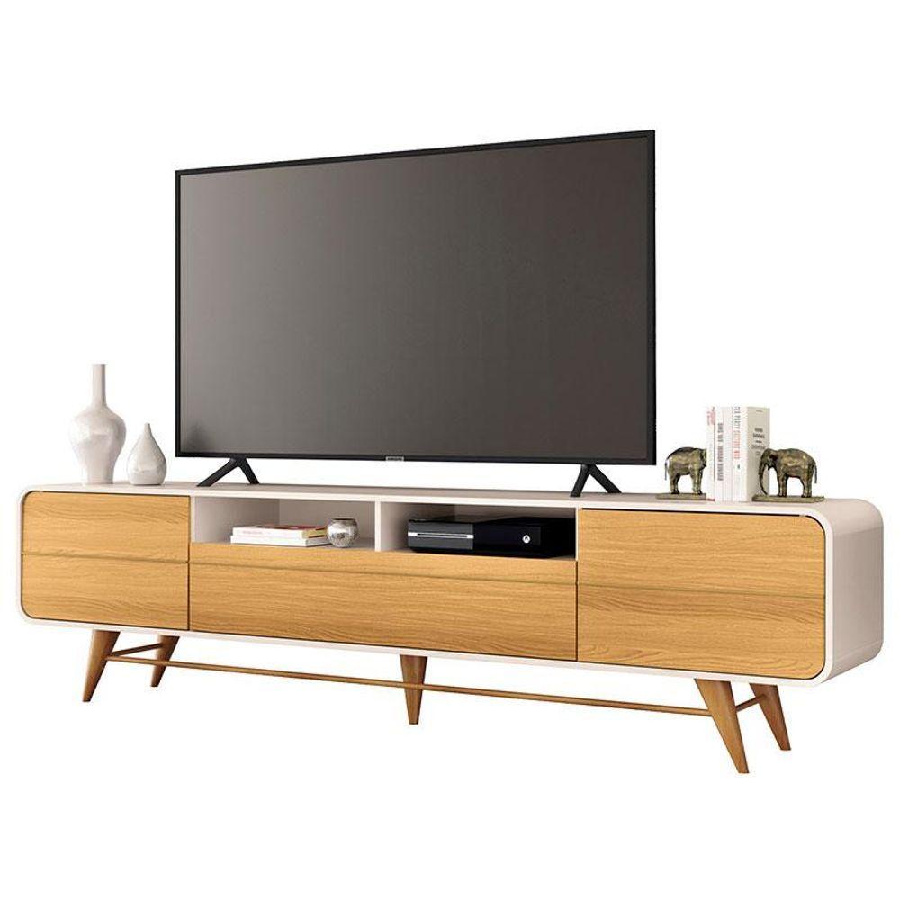 Rack Bancada época Com Painel Ripado You 2.7 Com Mesa De Centro Sky E Aparador Infinity Cinamomo Off White - Hb Móveis - 4