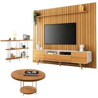 Rack Bancada época Com Painel Ripado You 2.7 Com Mesa De Centro Sky E Aparador Infinity Cinamomo Off White - Hb Móveis - 1