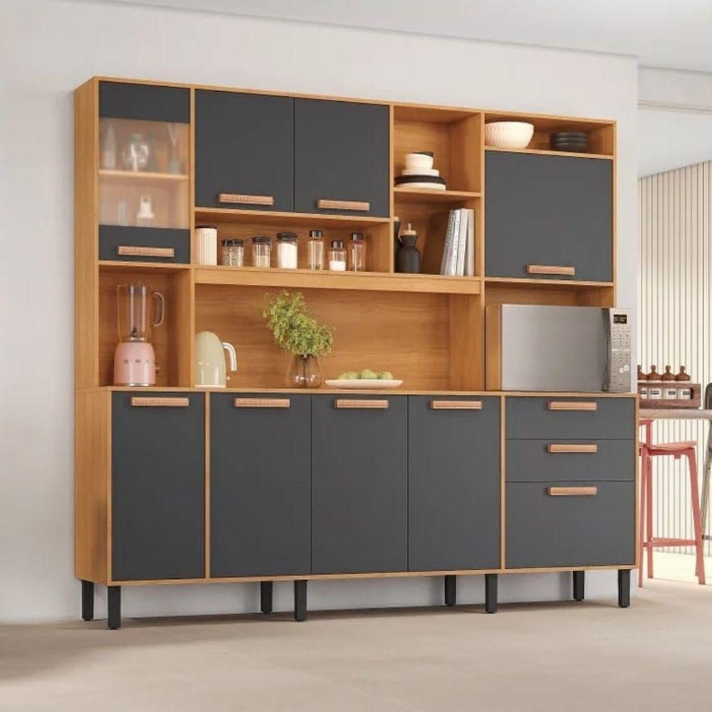 Cozinha Compacta 8 Portas 3 Gavetas 7 Nichos Nápoles Itatiaia Cinamomo-grafite - 4