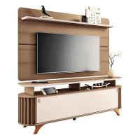 Rack Bancada Alba Com Painel Curv Com Aparador Infinity Castanho Off White - Hb Móveis - 2