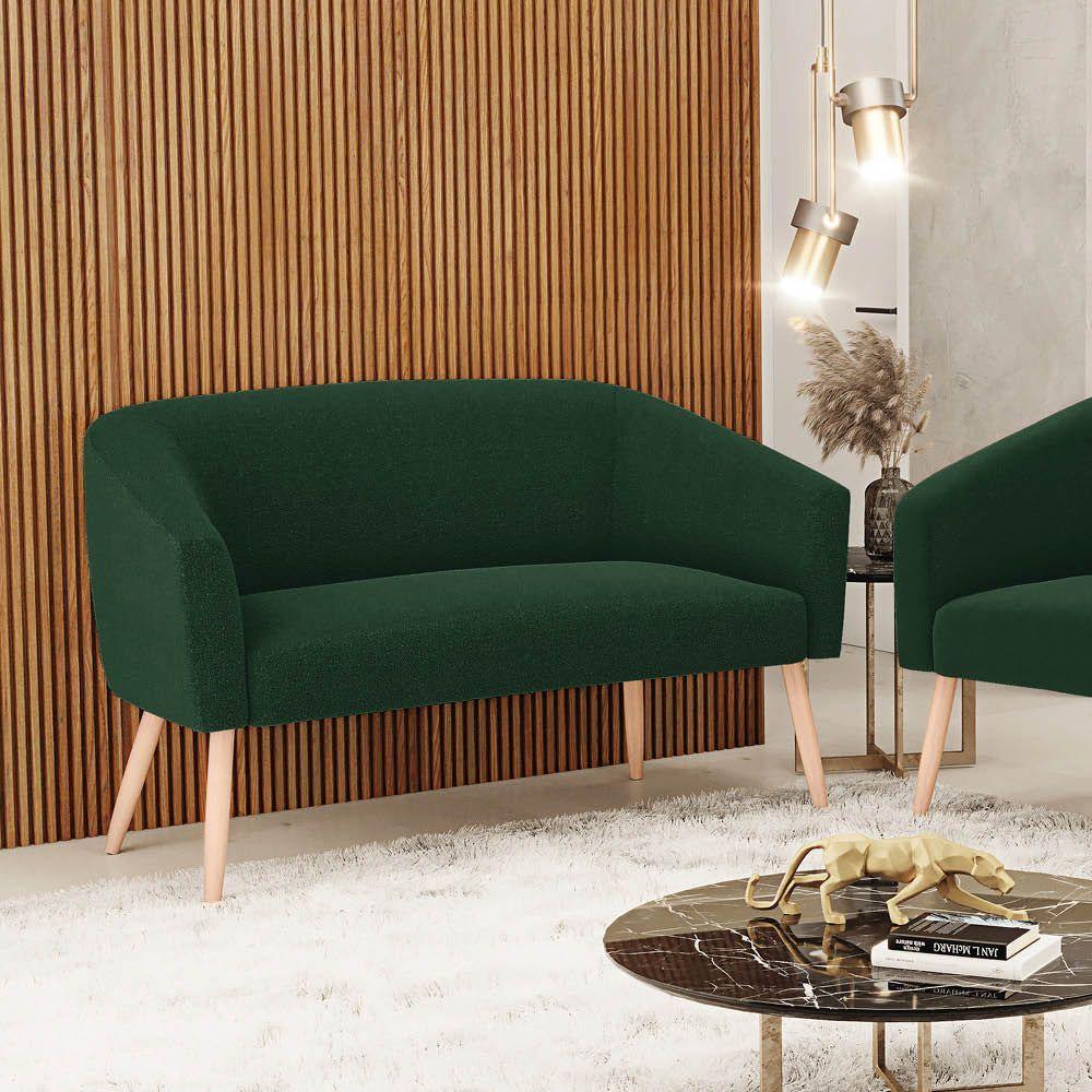 Sofá 2 Lugares Namoradeira Pé Palito Natural Stella Bouclê Verde D03 - D'rossi - 1