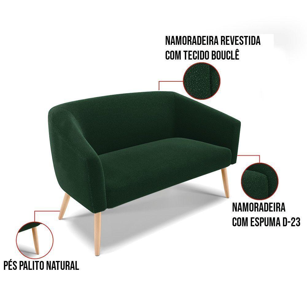 Sofá 2 Lugares Namoradeira Pé Palito Natural Stella Bouclê Verde D03 - D'rossi - 2