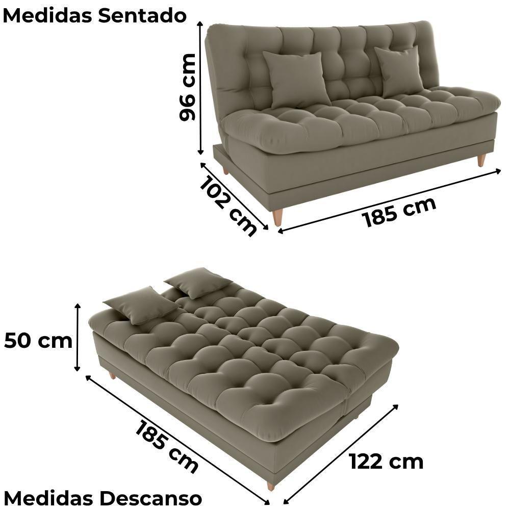 Sofa Cama 2 Lugares 185 Cm Duda Veludo Maserati Milani Store Marrom Claro - 5