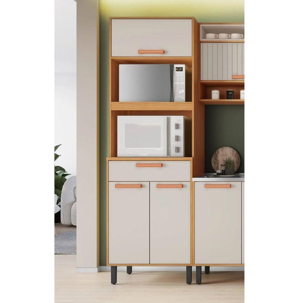 Paneleiro Torre Quente 3 Portas 1 Gaveta 2 Nichos Para Forno E Microondas Napoles - Itatiaia Cinamomo/off White - 4